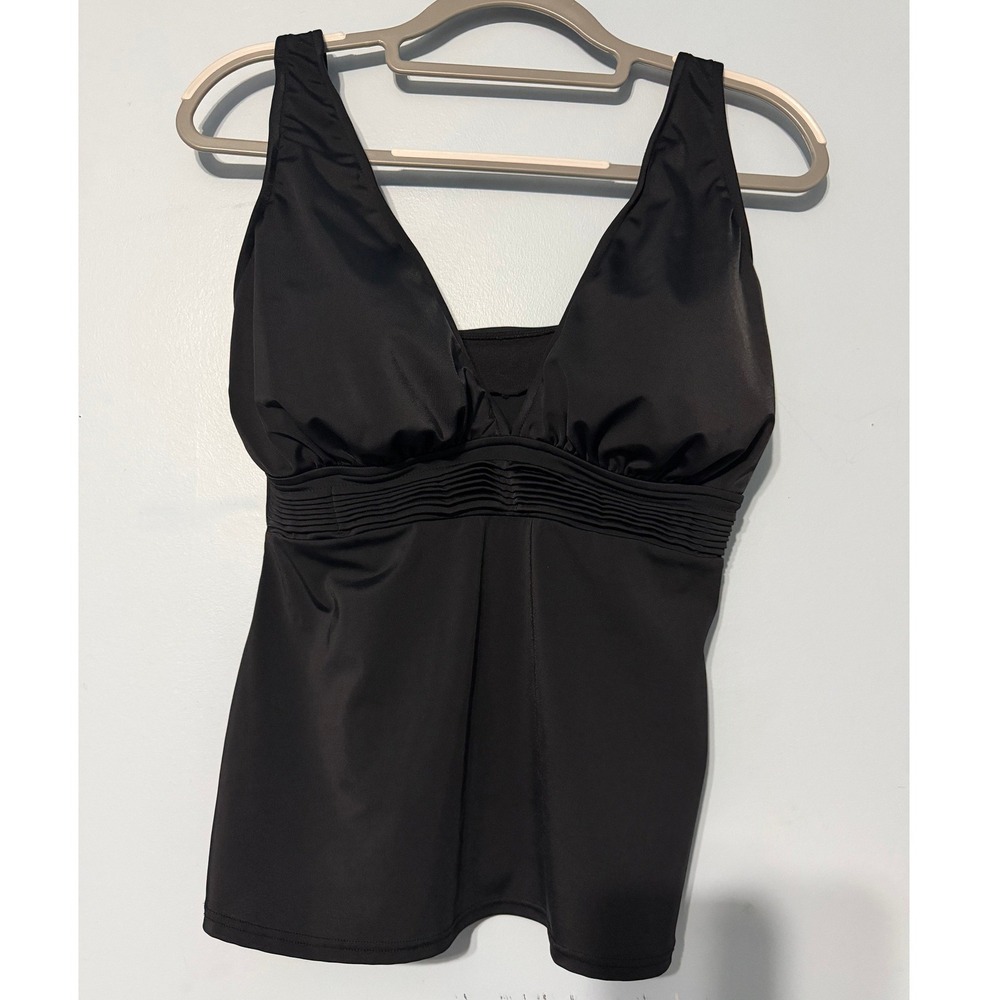 Trimshaper Women's 14 Black Tankini Swim Top V-Neck Ruched 2225
